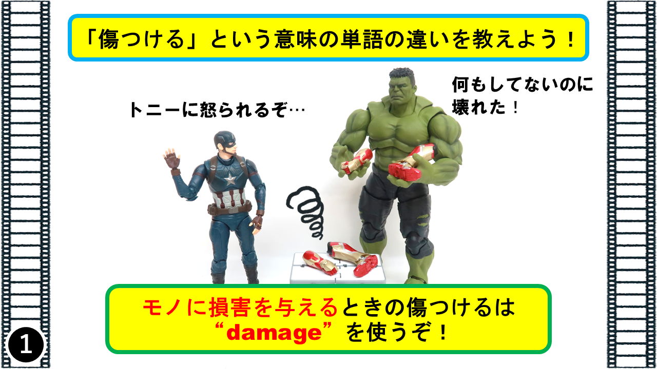 アベンジャーズの４コマ漫画で覚える 傷つける という意味の単語の違い アメコミ映画の英語解説まとめ